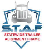 A logo for Statewide Trailer Alignment Frame with a truck on it.