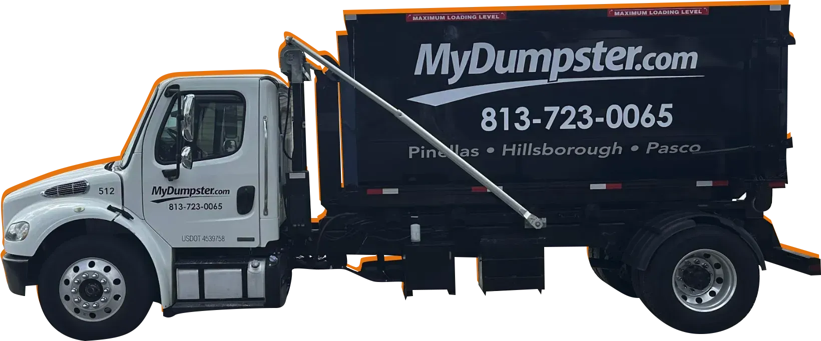 MyDumpster.com roll-off dumpster truck
