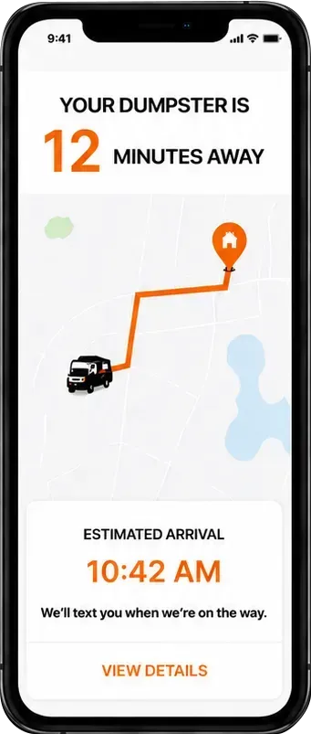 Real-time dumpster tracking shown on a phone map