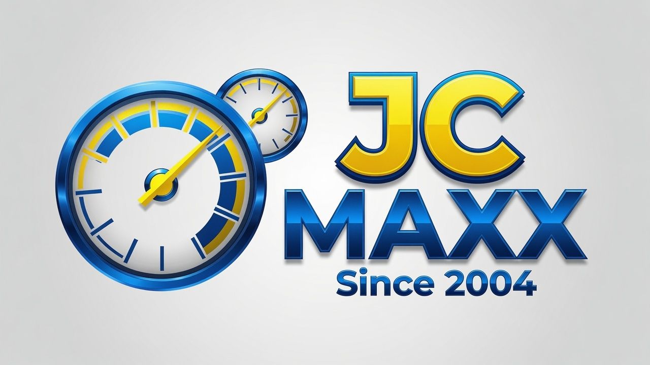 JC Maxx logo with blue and yellow clock icon and text &ldquo;JC MAXX Since 2004&rdquo;