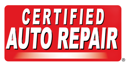 Red sign reading “CERTIFIED AUTO REPAIR” in white letters