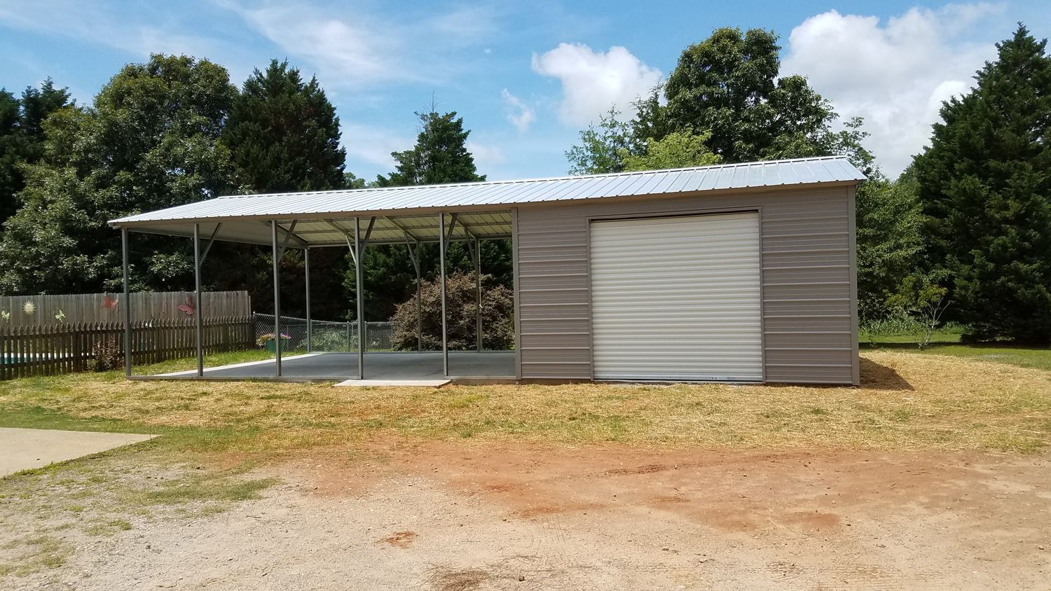A garage with a carport attached to it