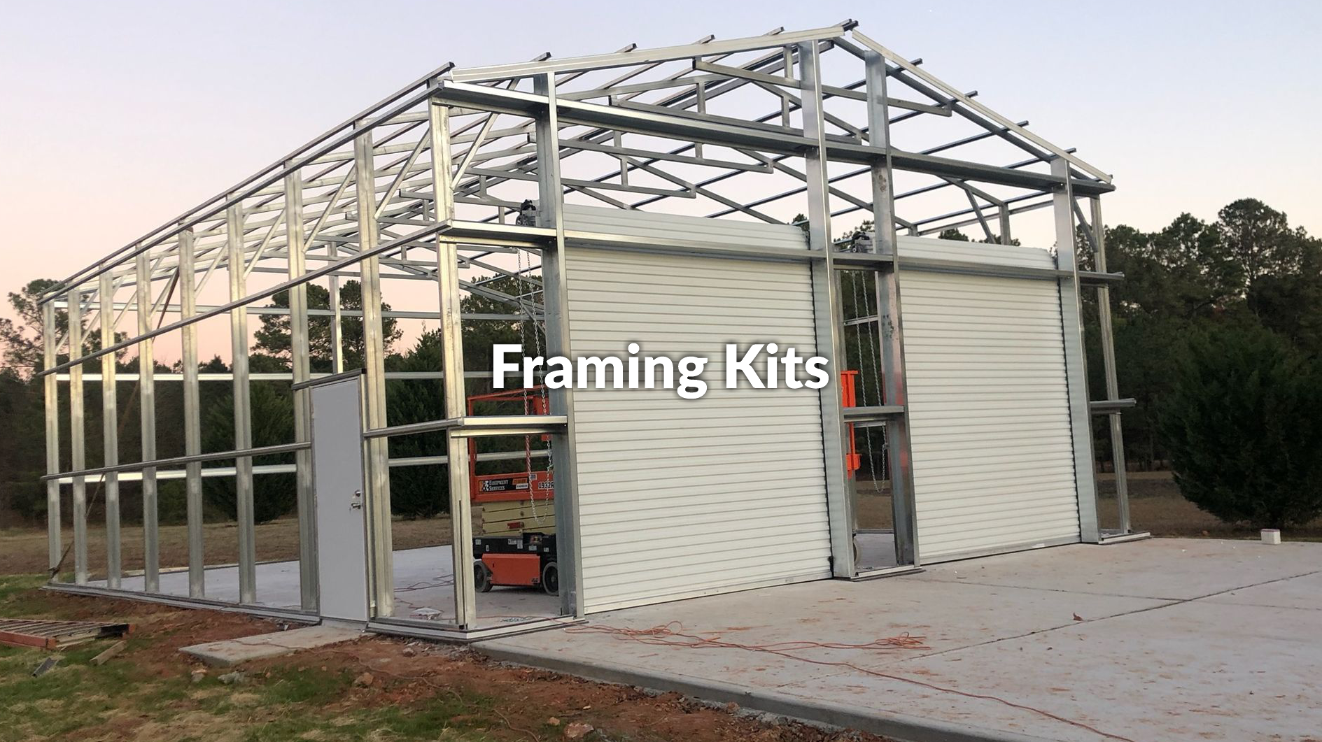 A picture of a building under construction with the words framing kits on it.