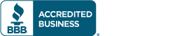 BBB Accredited Business logo in teal and white with the Better Business Bureau torch icon.