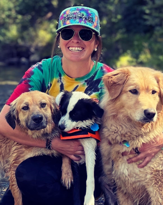 Casey and her dog at ripple and root therapy in colorado