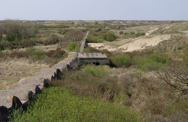 Betonnen constructie met lage muur in een natuurlijk, grasrijk landschap.
