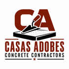 Casas Adobes Concrete Contractors logo with dark brown and black lettering, concrete slab design, and trowel icon.