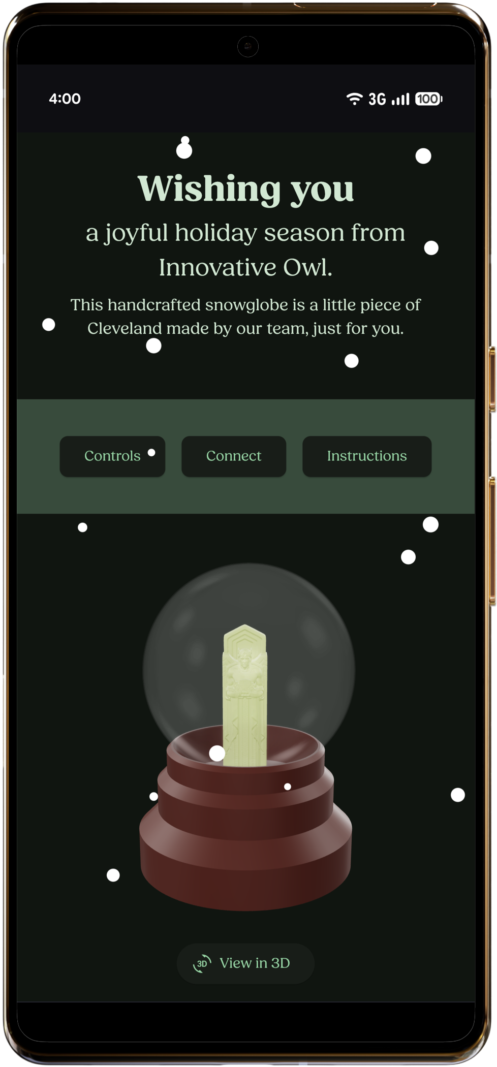Innovative Owl app for snow globe