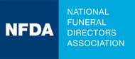NFDA logo with white text on blue background: National Funeral Directors Association