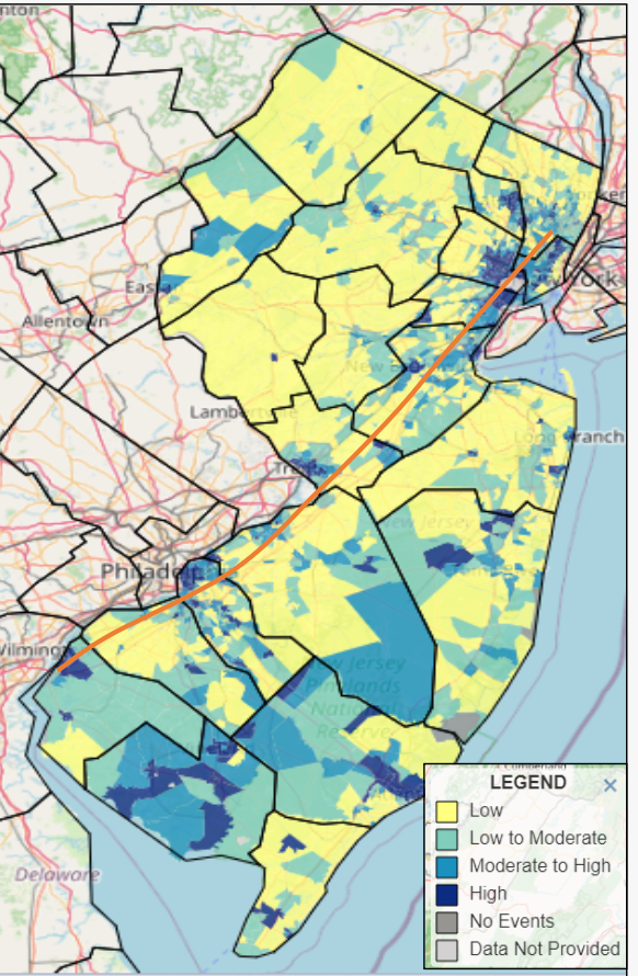 Air quality in New Jersey is particularly bad along the New Jersey Turnpike.