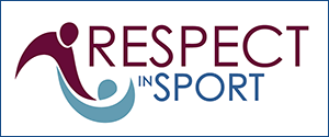 Logo for "Respect in Sport" featuring a purple figure reaching down to a blue figure, with text to the right.