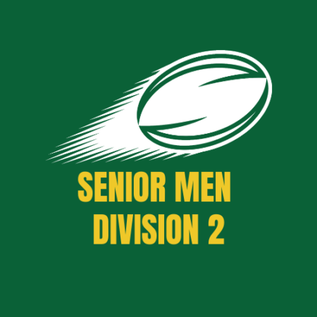A white graphic of a flying rugby ball above the yellow text 