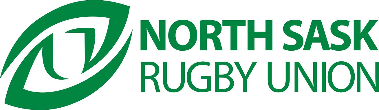 Green logo with an abstract rugby ball shape to the left of the text "NORTH SASK RUGBY UNION".