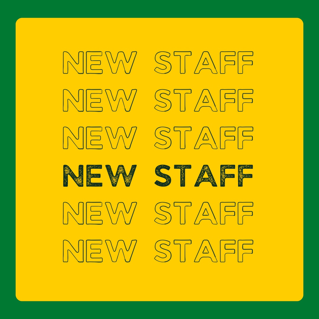 A yellow square with a green border features the words