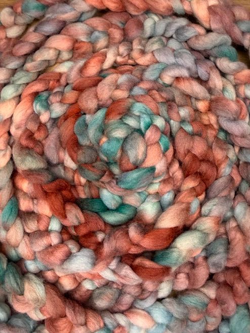 Merino-Rambouillet Top in Shades of Light Green & Brown 4 oz