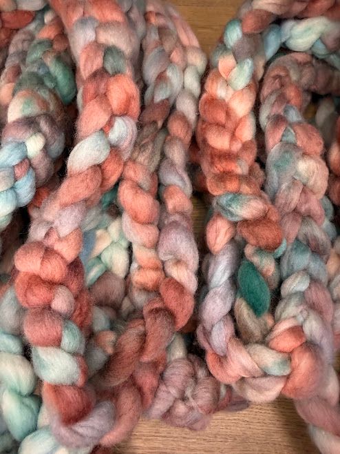 Merino-Rambouillet Top in Shades of Light Green & Brown 4 oz