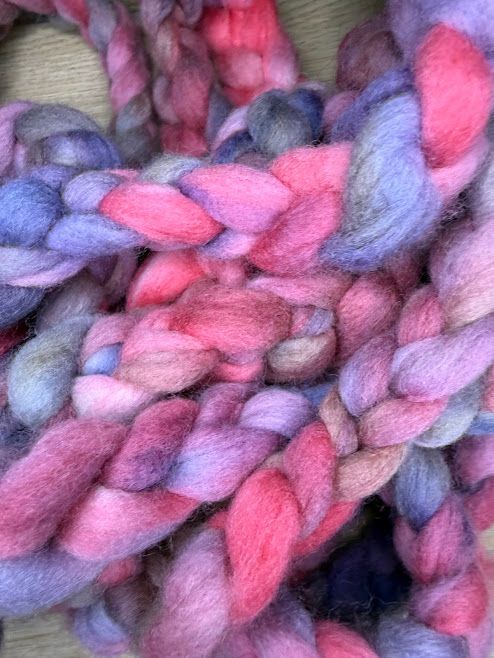 Merino-Rambouillet Top in Shades of Blue, Pink & Purple 4 oz