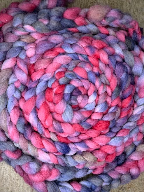 Merino-Rambouillet Top in Shades of Pink and Gray 4 oz