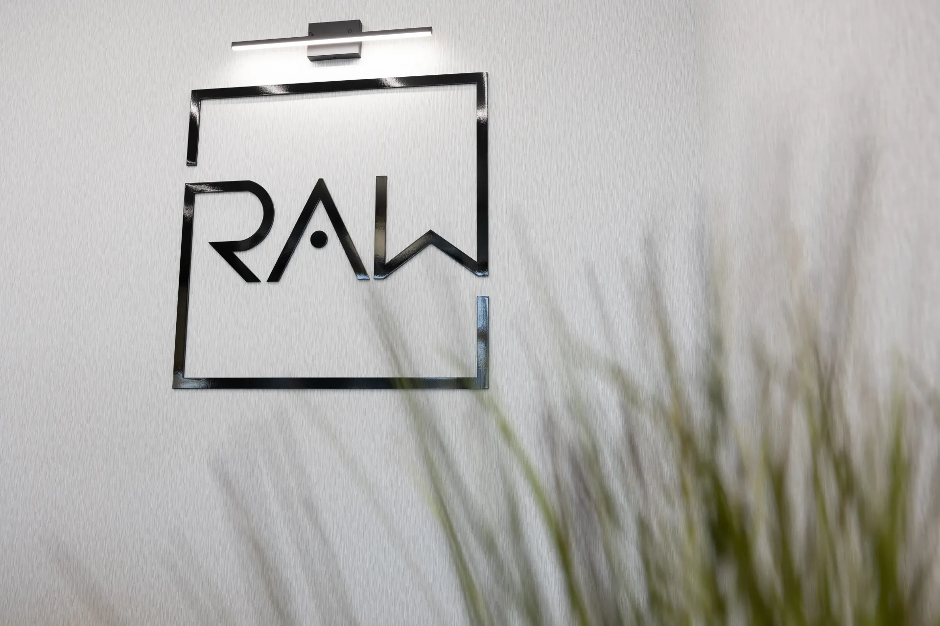 RAW logo on a white shopping bag with blurred green grass in the foreground