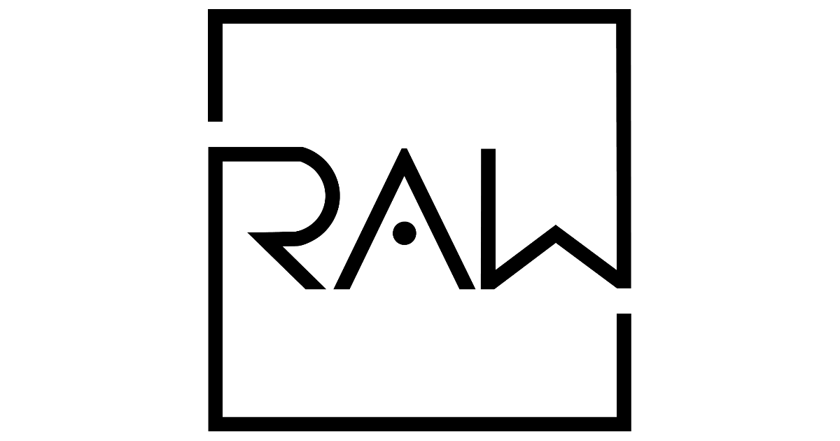 Black-and-white RAW logo inside a square outline