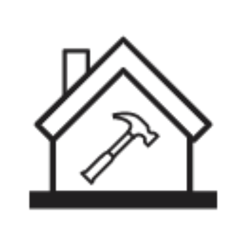 House outline with a hammer icon, suggesting home repair or construction