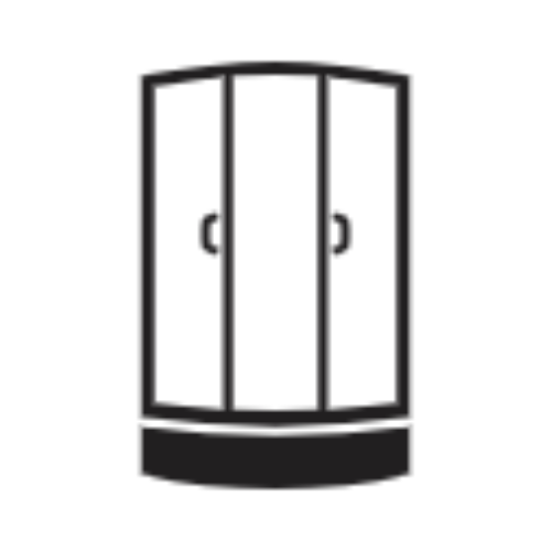 Black-and-white cabinet or wardrobe with two doors and handles on a base.