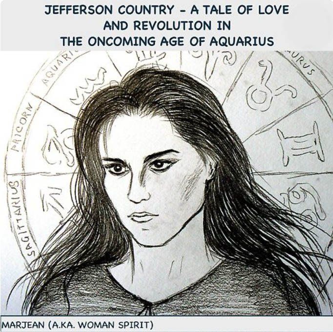 Pencil portrait of a woman with long hair, surrounded by a zodiac wheel. Text: 