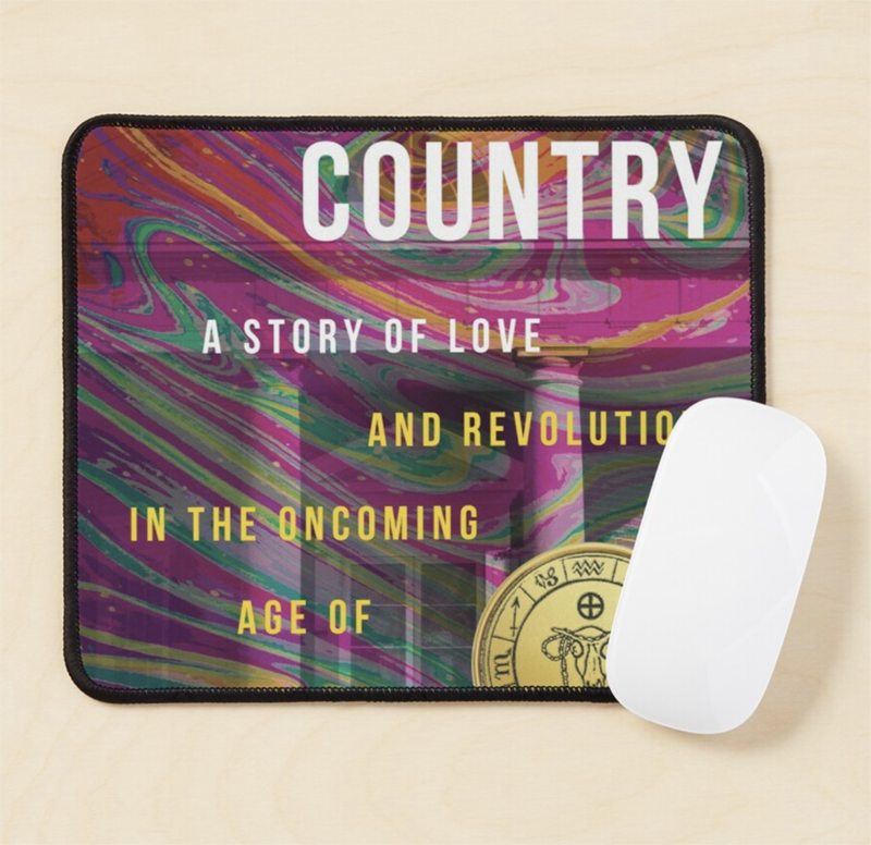 Mousepad with colorful abstract design and the text 