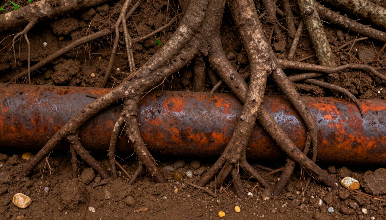 Underground tree roots damaging plumbing pipes