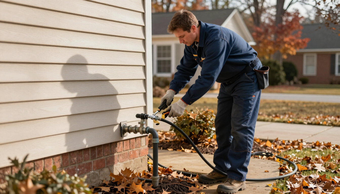 MasterCraft Plumbing plumber helping winterize plumbing at a Northeast Georgia home