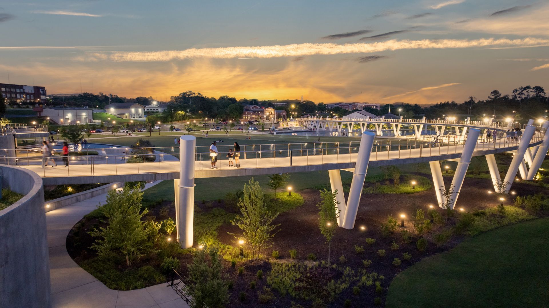 Suwanee GA walkway bridge at night time