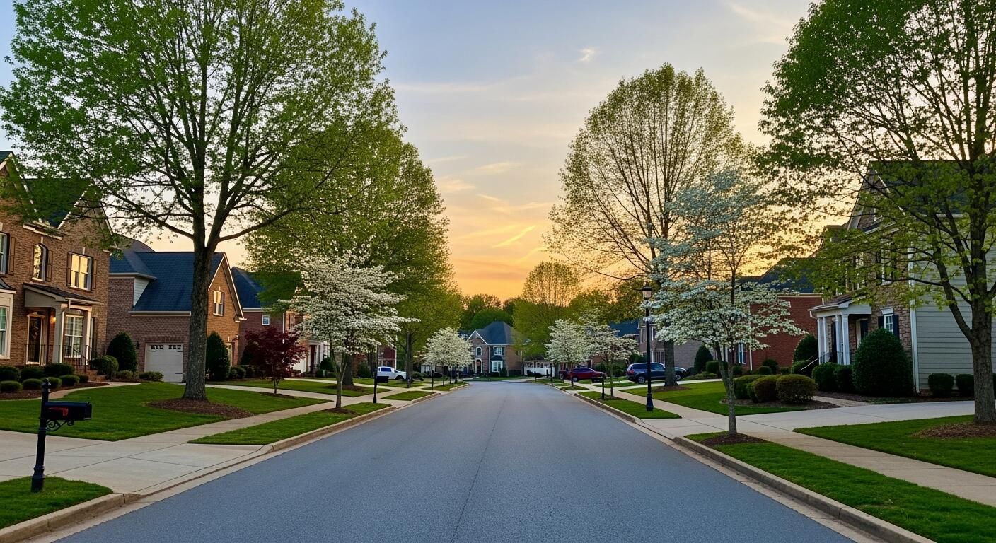 plumber services in a neighborhood in Suwanee GA with houses and trees lined up on a well cleaned roadway