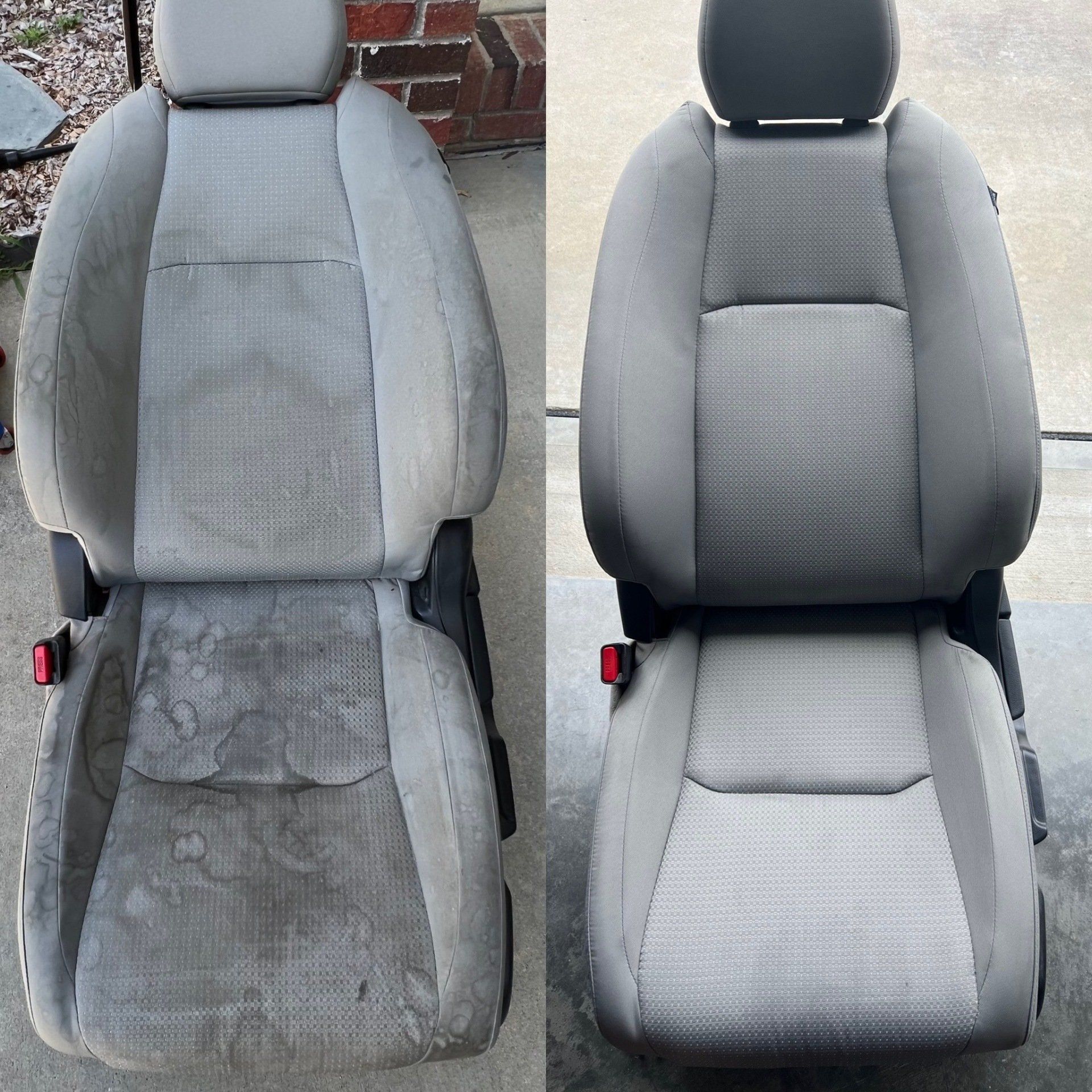 A before and after picture of a car seat