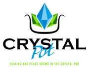 A logo for crystal pot healing and peace brews in the crystal pot