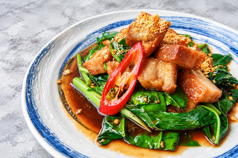 Crispy Pork Belly with Chinese Greens at 21 Thai Restaurant Rozelle/Balmain