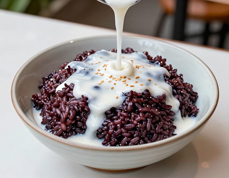 Black sticky rice with coconut cream