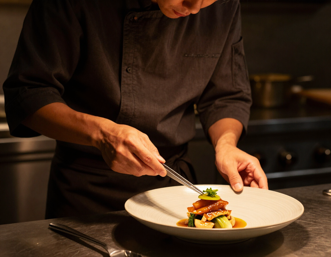 The chef plating a dish