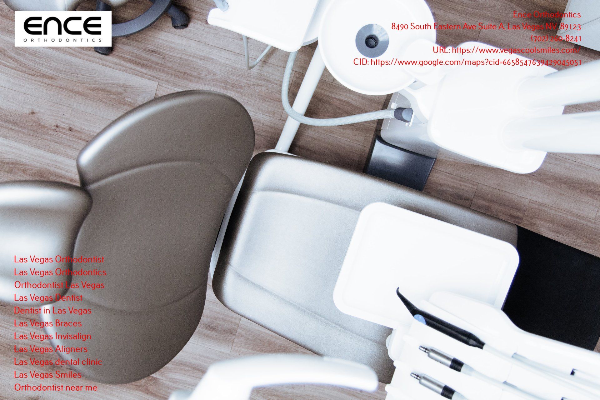 An aerial view of a dental chair in a dental office