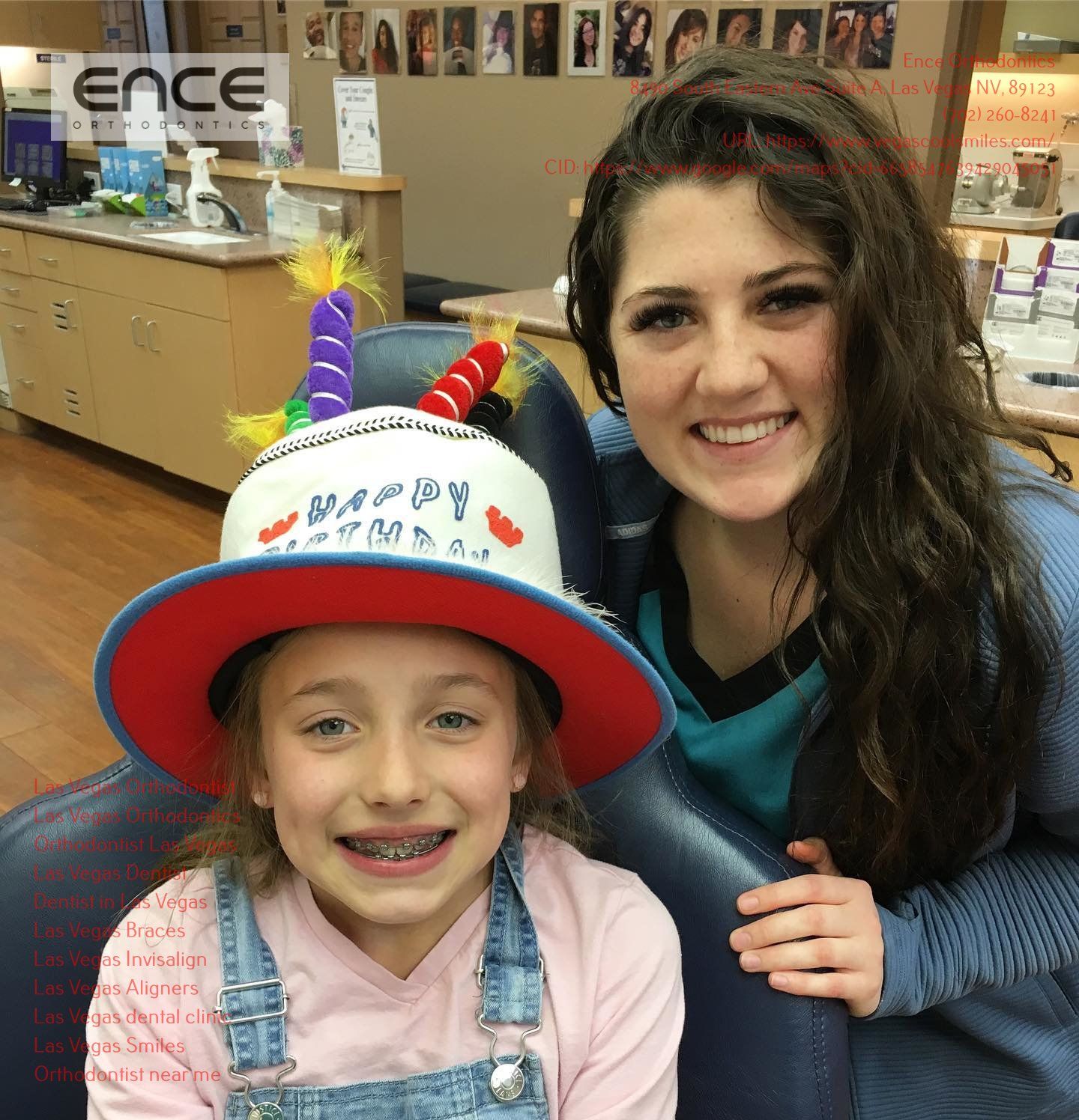 Teen patient smiling with braces at Ence Orthodontics in Las Vegas, NV.