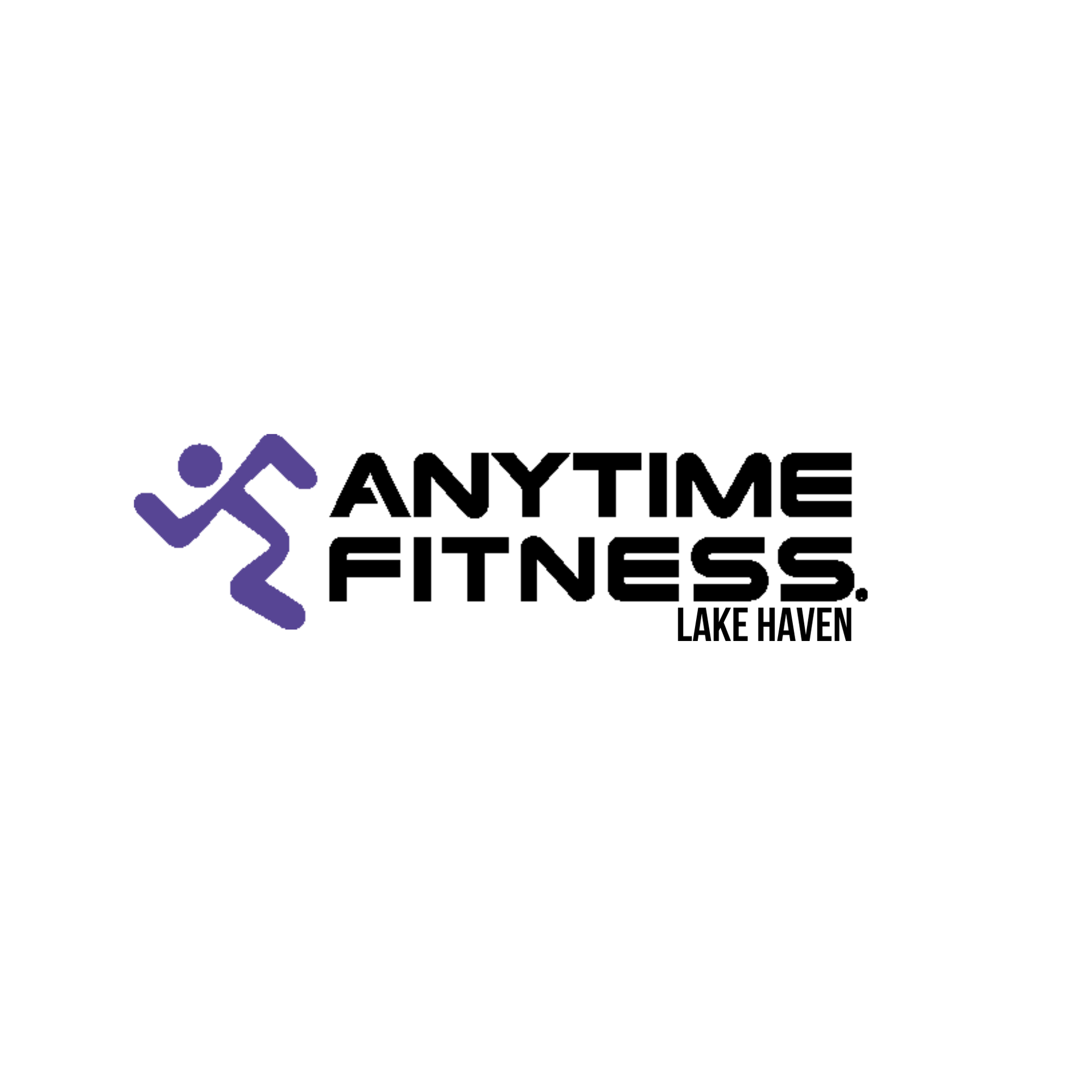 Anytime Fitness logo in black and purple with “Lake Haven” text on white background