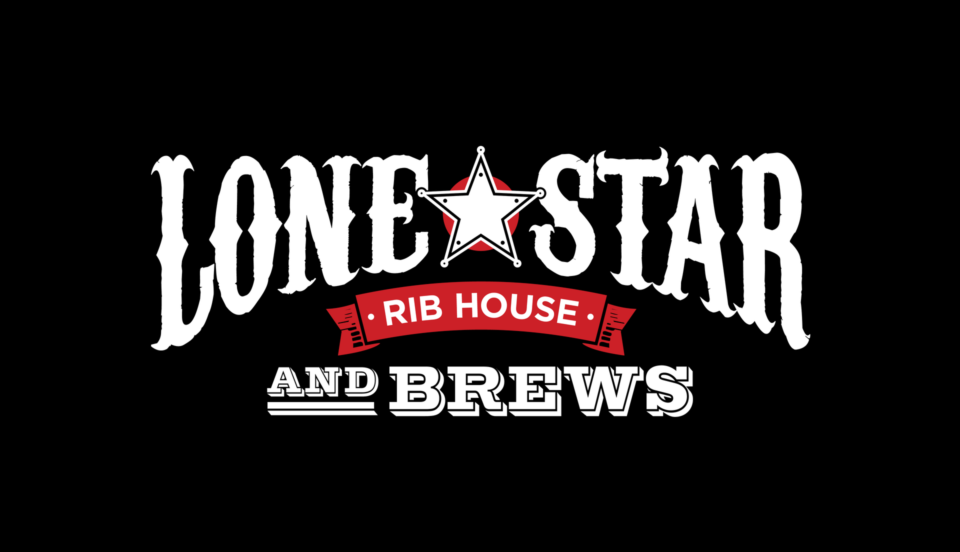 Logo for Lone Star Rib House and Brews with white Western-style text and a red star icon on a black background.