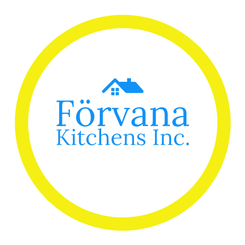 A blue and yellow logo for forvana kitchens inc.