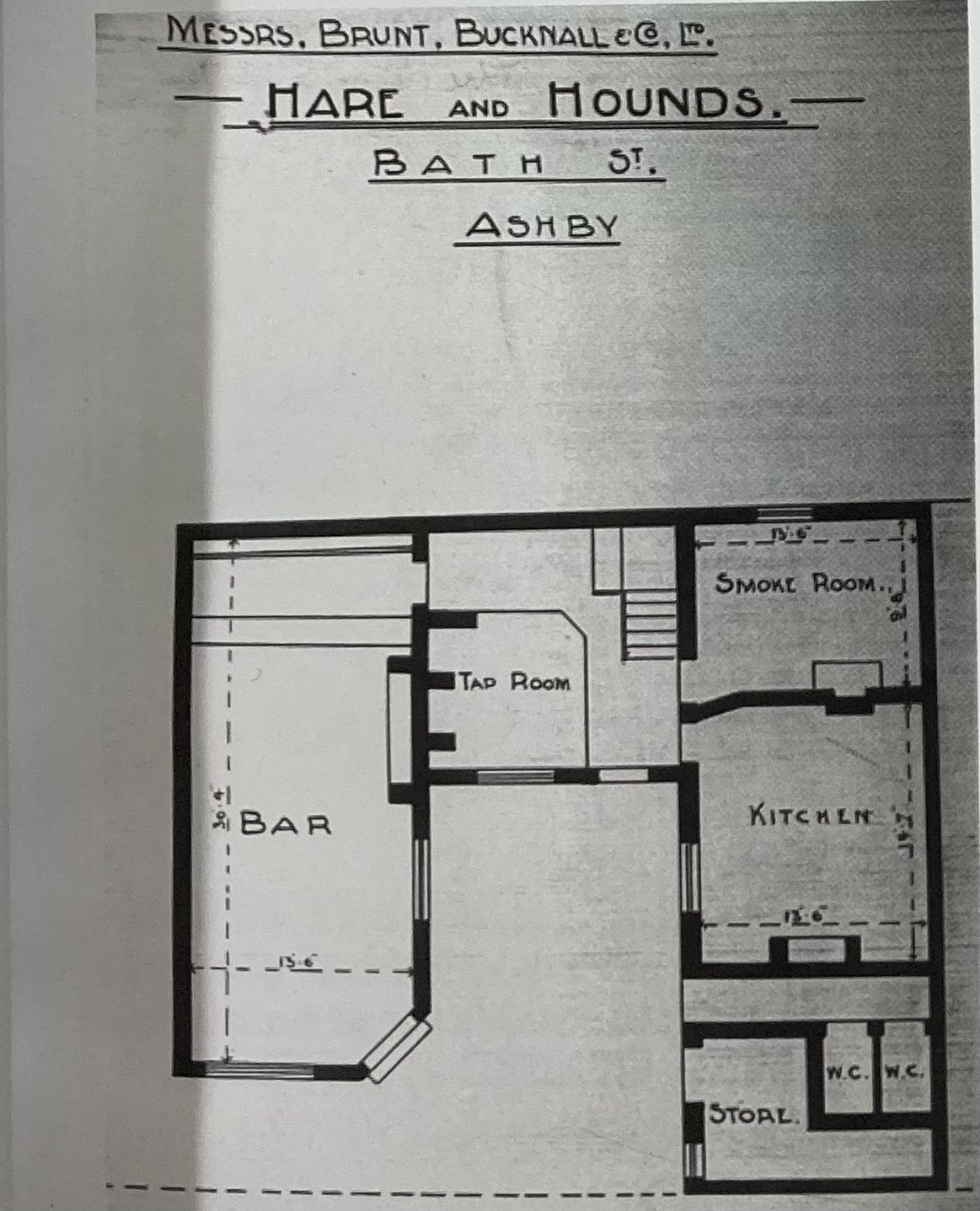 A black and white floor plan for marc and hounds