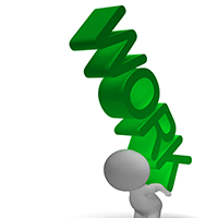 A 3d character is holding a green sign that says work in Columbus