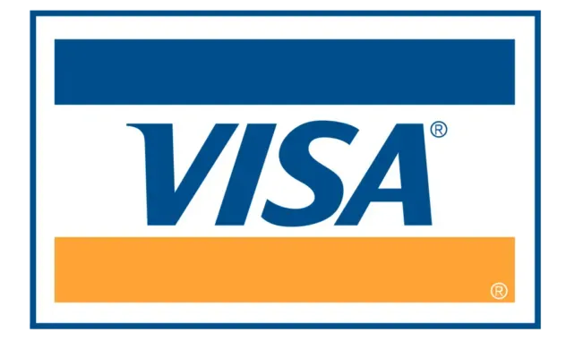 A blue and yellow visa logo on a white background in Columbus