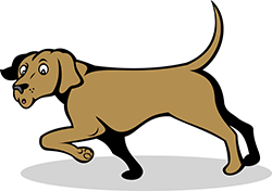 A cartoon dog is running on a white background in Columbus