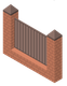 An isometric illustration of a brick fence with a metal railing in Columbus