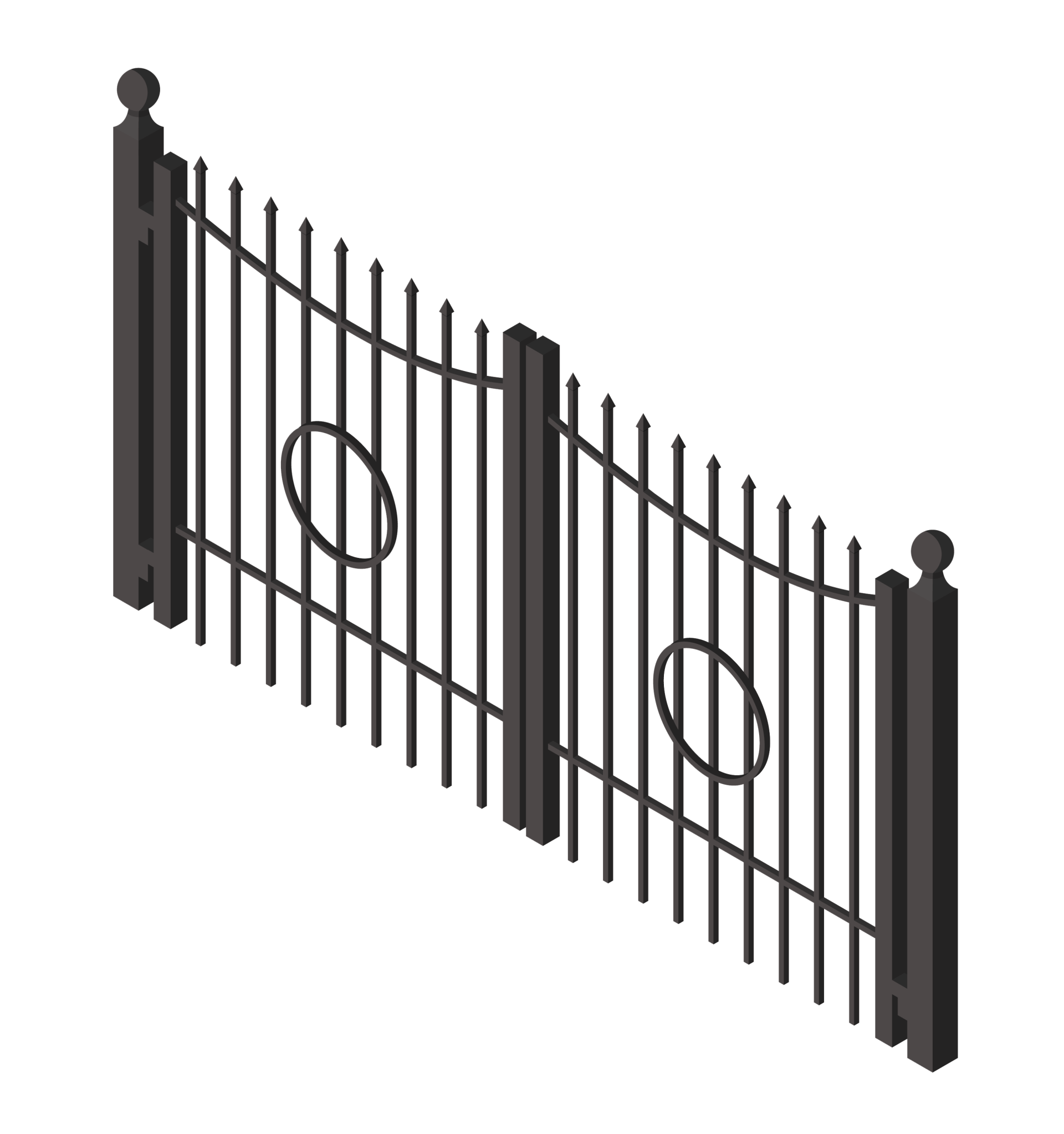 A 3d rendering of a wrought iron fence with a gate in Columbus
