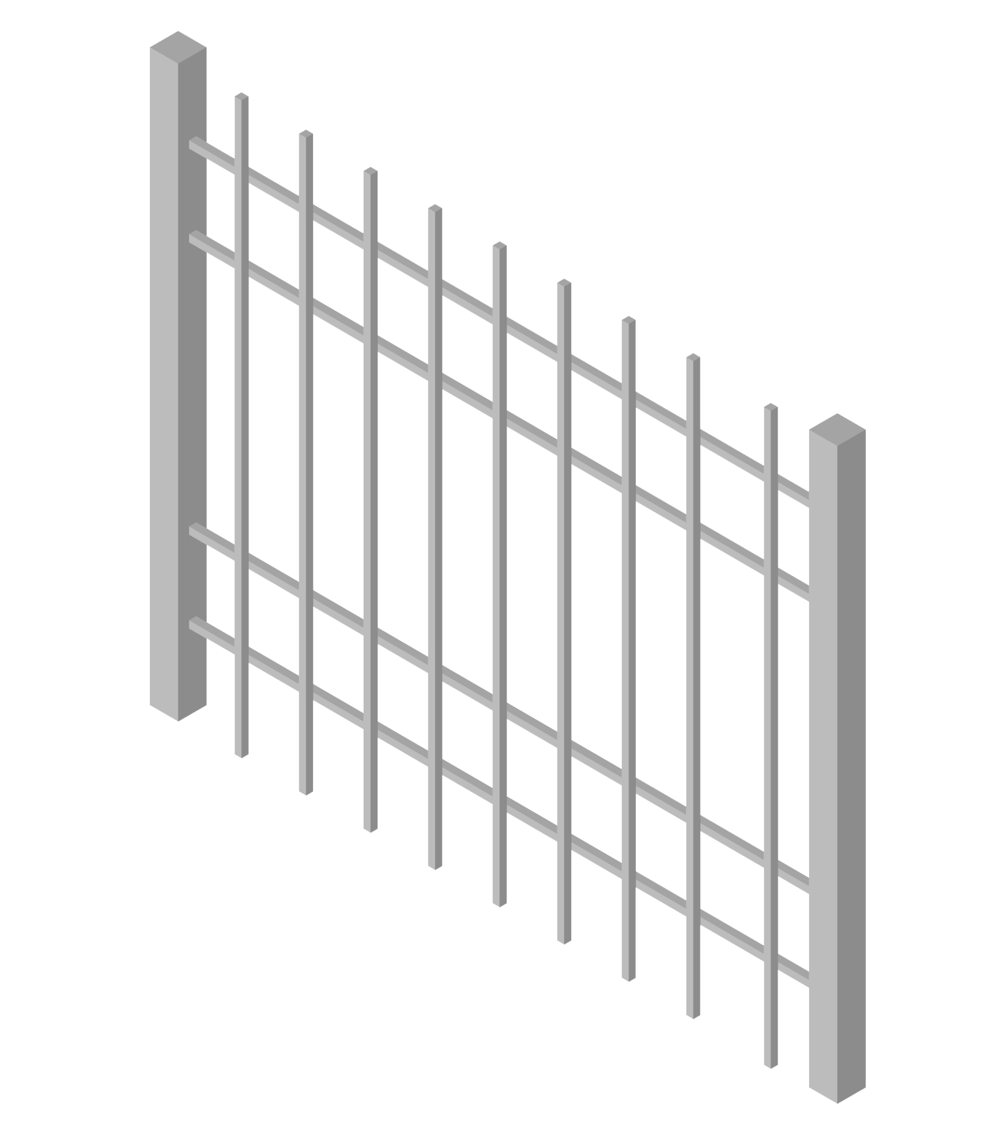 An isometric view of a metal fence with a white background Lewis Center