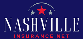 Logo for Nashville Insurance. Text in white on a blue background, with a red star and two gray stars.